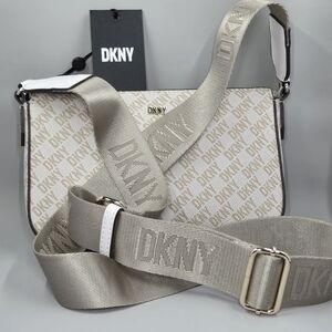 DKNY Beige Crossbody Bag with Logo Strap